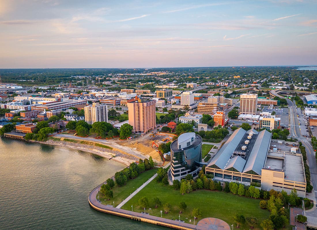 Newport News, Virginia - Aerial View of Newport News, Virginia by the River